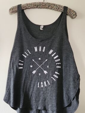Abella Charcoal Gray Graphic Tank with White Compass Print